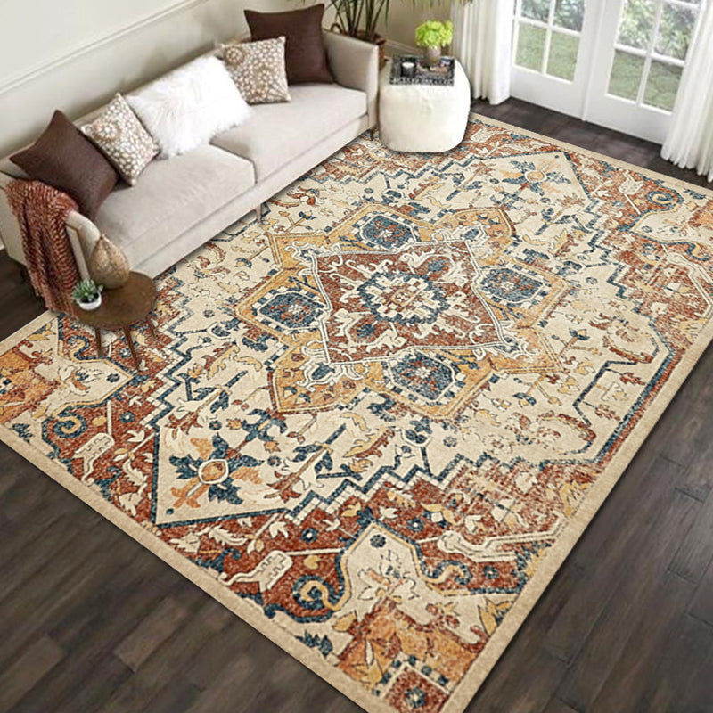 Whitewashed Ethnic Indoor Rug Distinctive Shabby Chic Rug Friendly Washable Carpet for Living Room