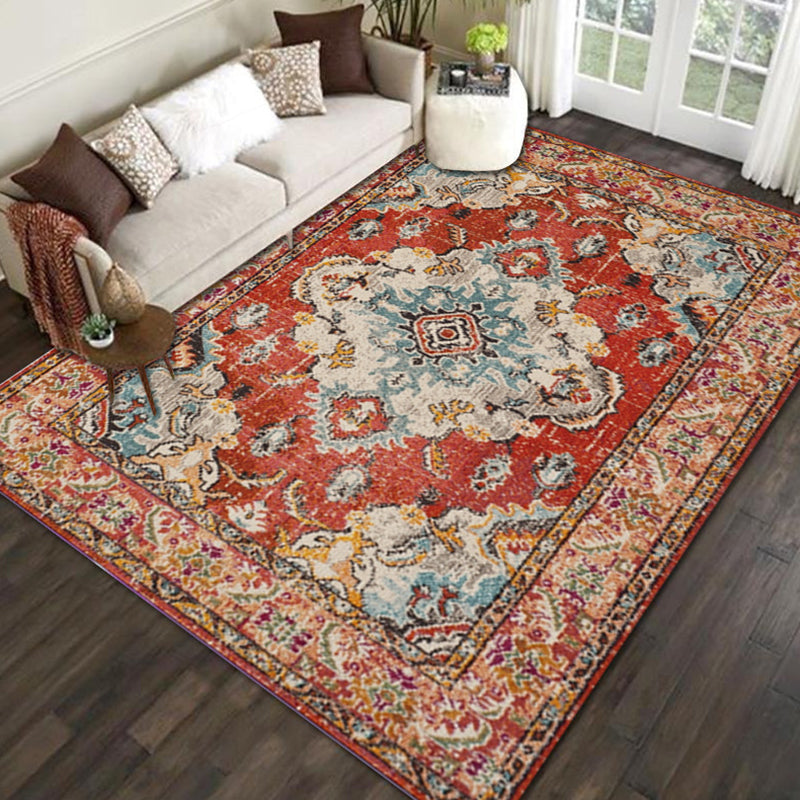 Whitewashed Ethnic Indoor Rug Distinctive Shabby Chic Rug Friendly Washable Carpet for Living Room