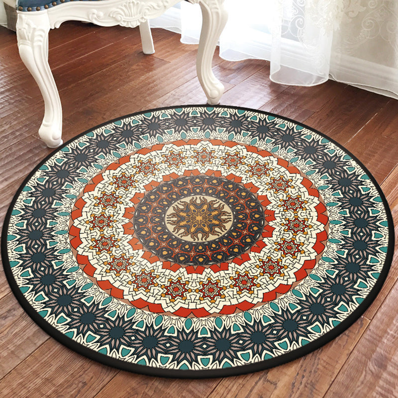 Exotic Floral Printed Rug Round Moroccan Area Carpet Easy Care Washable Indoor Rug for Home Decor
