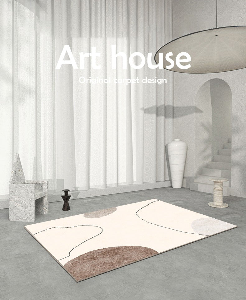 Apricot Tone Simplicity Indoor Rug Polyester Color Block Carpet Non-Slip Backing Rug for Bedroom