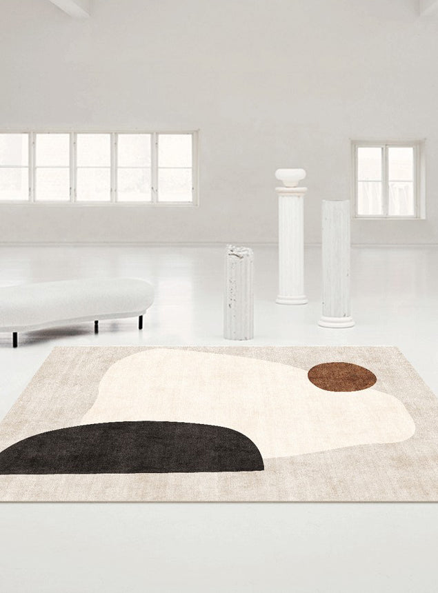 Apricot Tone Simplicity Indoor Rug Polyester Color Block Carpet Non-Slip Backing Rug for Bedroom