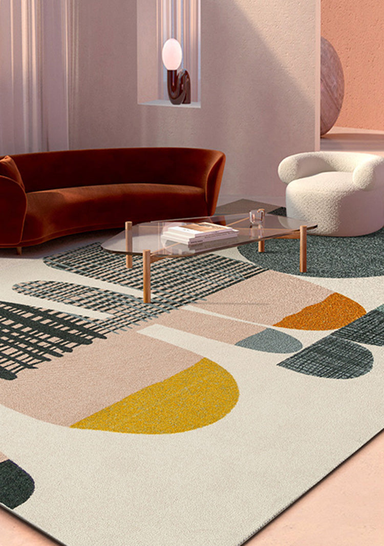 Multicolor Trendy Area Rug Polyester Abstract Print Rug Anti-Slip Backing Indoor Rug for Living Room