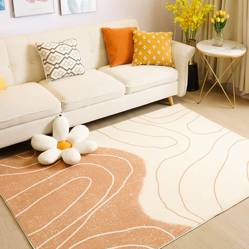 Apricot Tone Nordic Area Rug Polyester Abstract Color Block Rug Washable Indoor Rug for Living Room