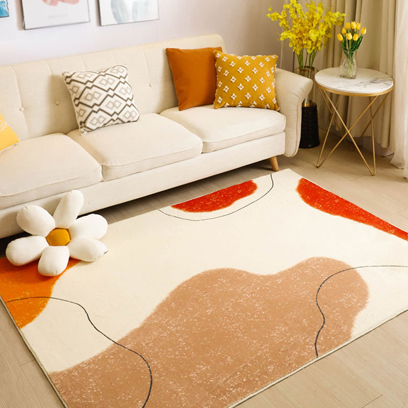 Apricot Tone Nordic Area Rug Polyester Abstract Color Block Rug Washable Indoor Rug for Living Room