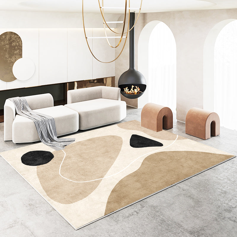 Apricot Tone Simple Area Rug Polyester Color Block Print Rug Non-Slip Backing Carpet for Living Room