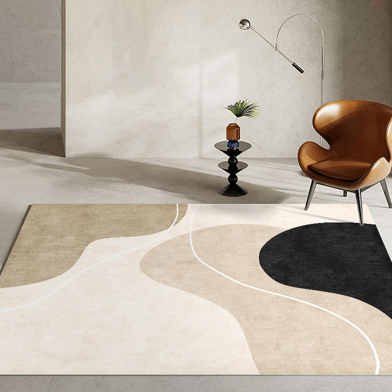 Apricot Tone Simple Area Rug Polyester Color Block Print Rug Non-Slip Backing Carpet for Living Room