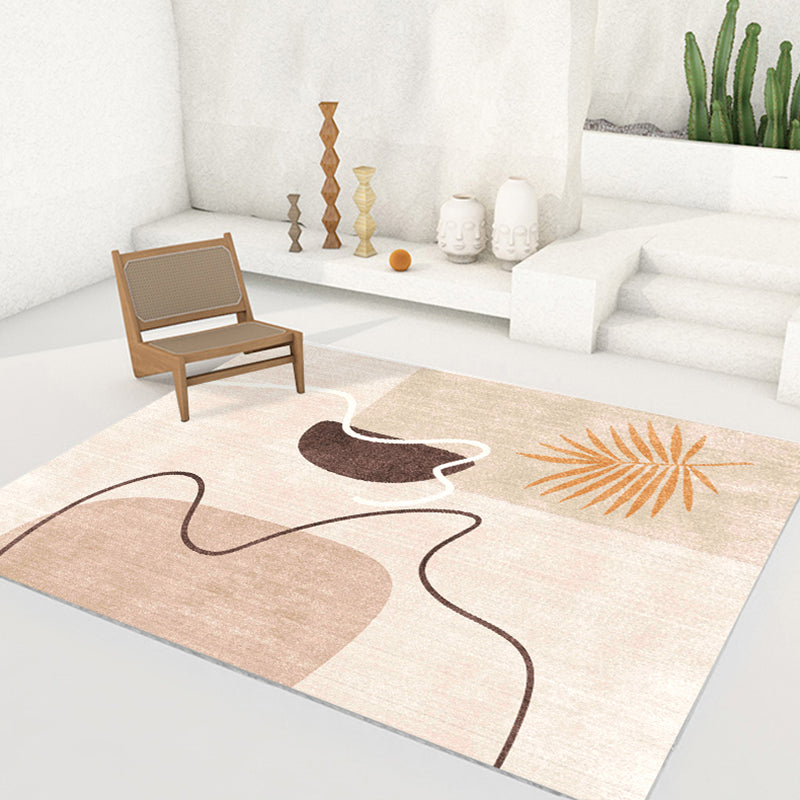 Apricot Tone Simple Area Rug Polyester Color Block Print Rug Non-Slip Backing Carpet for Living Room