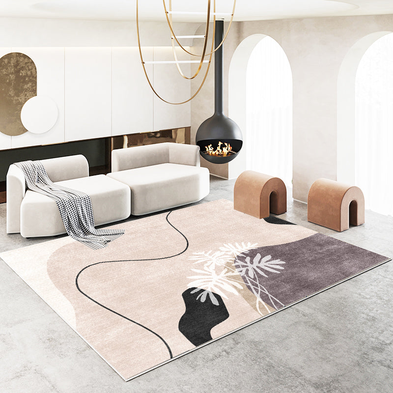 Apricot Tone Simple Area Rug Polyester Color Block Print Rug Non-Slip Backing Carpet for Living Room