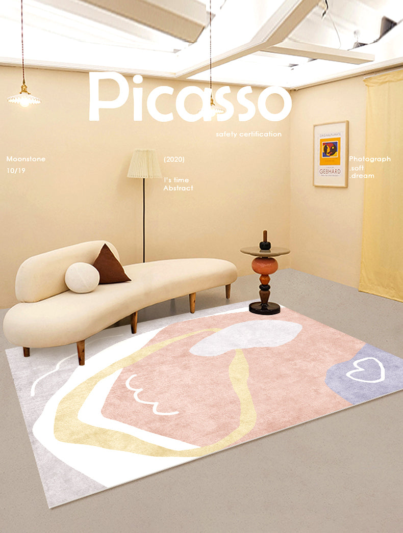 Apricot Tone Simple Area Rug Polyester Color Block Print Rug Non-Slip Backing Carpet for Living Room