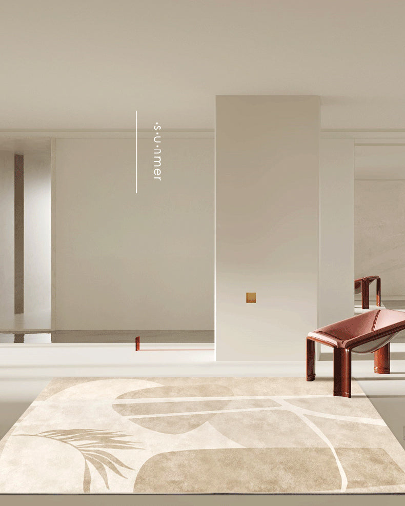 Apricot Tone Simple Area Rug Polyester Color Block Print Rug Non-Slip Backing Carpet for Living Room