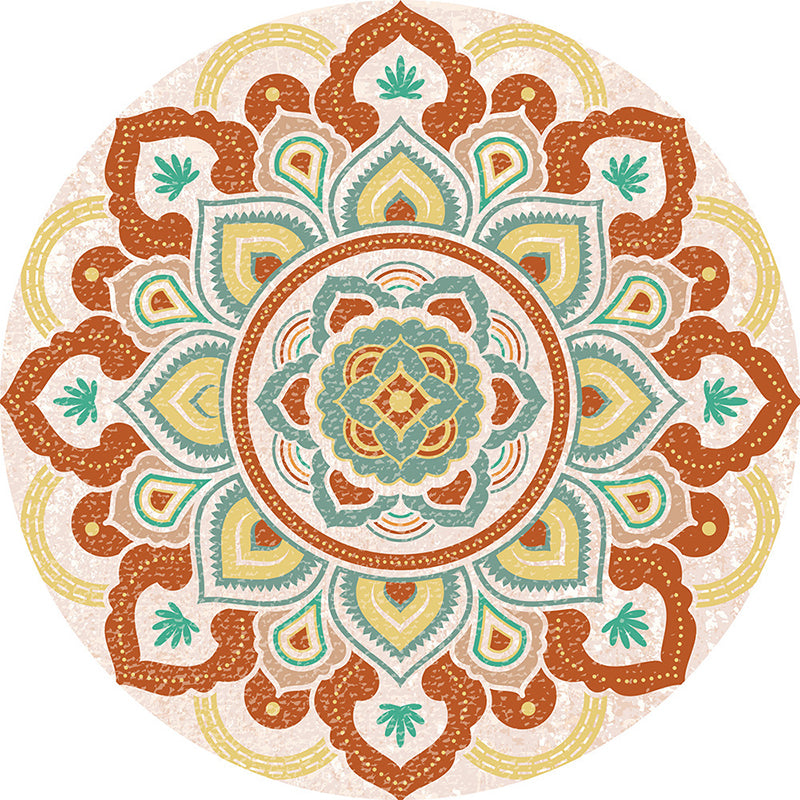 Multi-Color Floral Print Rug Moroccan Round Area Carpet Anti-Slip Backing Carpet for Living Room