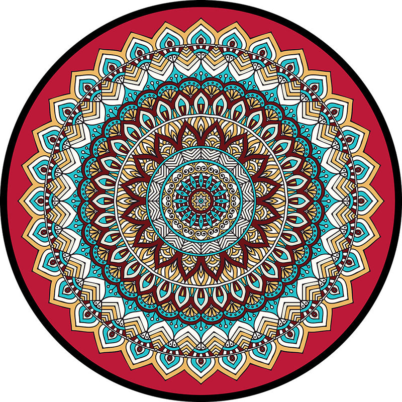 Multi-Color Floral Print Rug Moroccan Round Area Carpet Anti-Slip Backing Carpet for Living Room