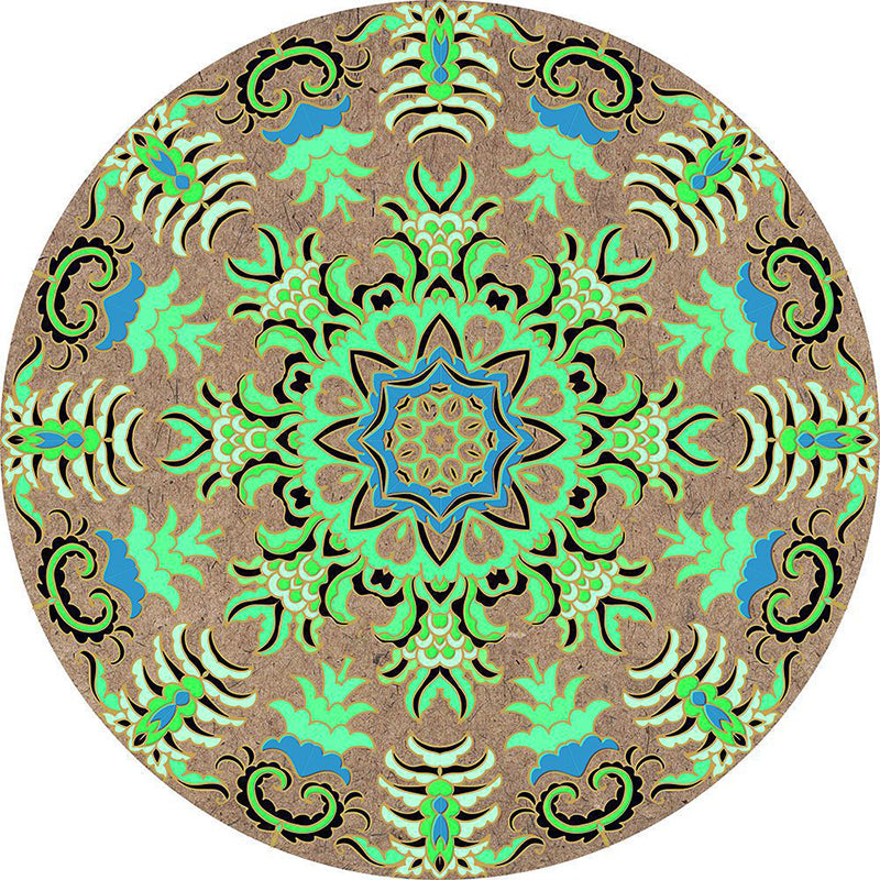Multi-Color Floral Print Rug Moroccan Round Area Carpet Anti-Slip Backing Carpet for Living Room