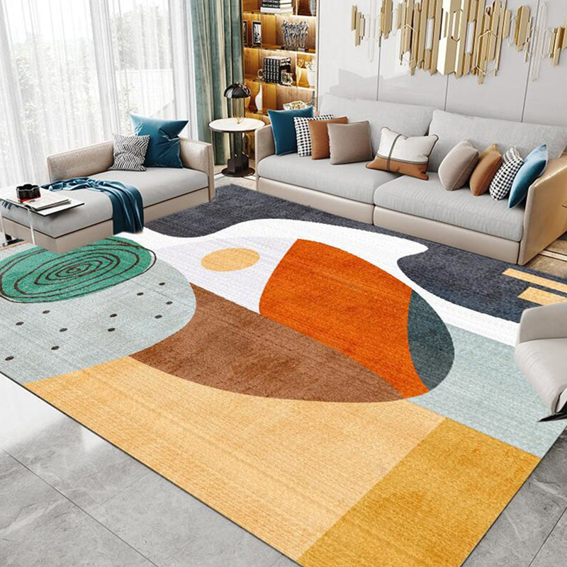 White Tone Nordic Rug Polyester Color Block Indoor Rug Anti-Slip Backing Carpet for Home Decoration