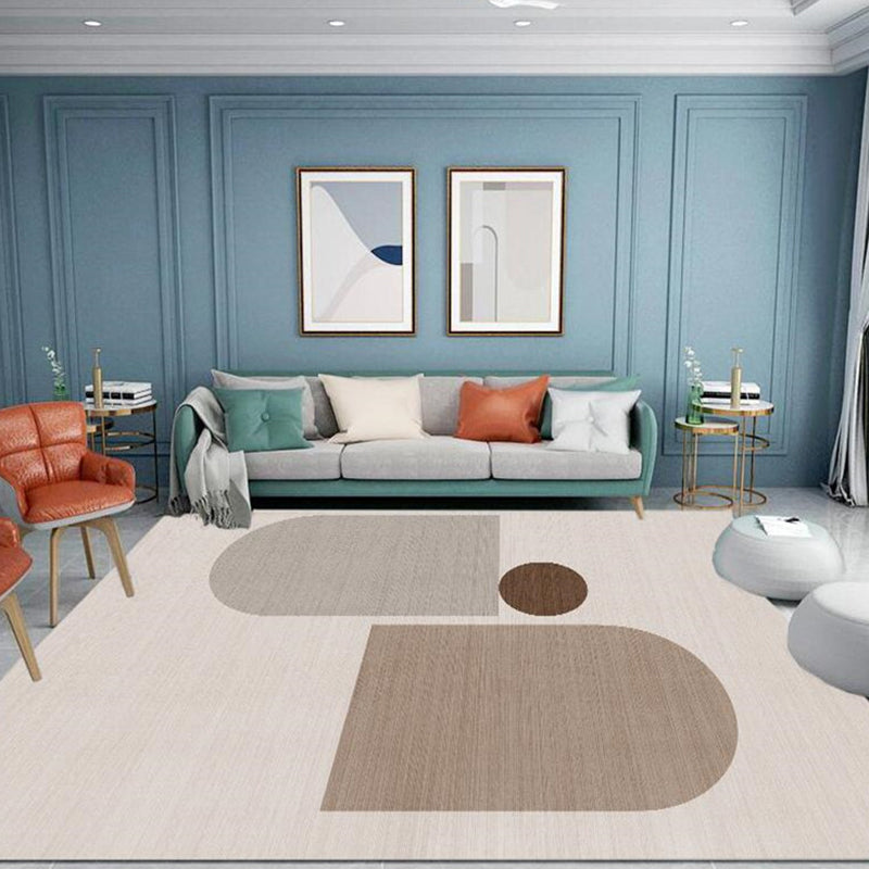 White Tone Nordic Rug Polyester Color Block Indoor Rug Anti-Slip Backing Carpet for Home Decoration