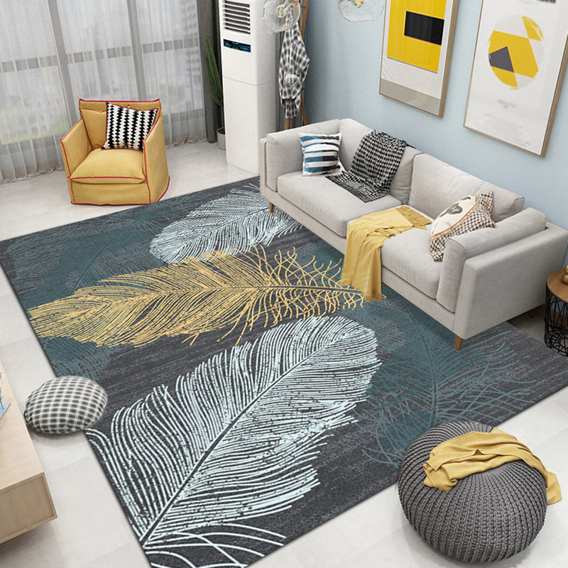 Multicolor Modern Rug Polyester Plants Pattern Area Rug Non-Slip Backing Carpet for Home Decoration
