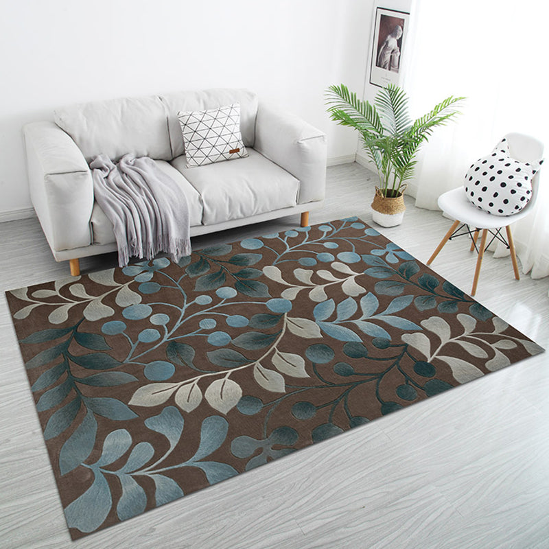 Multicolor Modern Rug Polyester Plants Pattern Area Rug Non-Slip Backing Carpet for Home Decoration