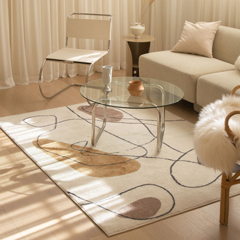 Simple White Tone Casual Rug Polyester Abstract Lines Area Rug Easy Care Carpet for Home Decoration
