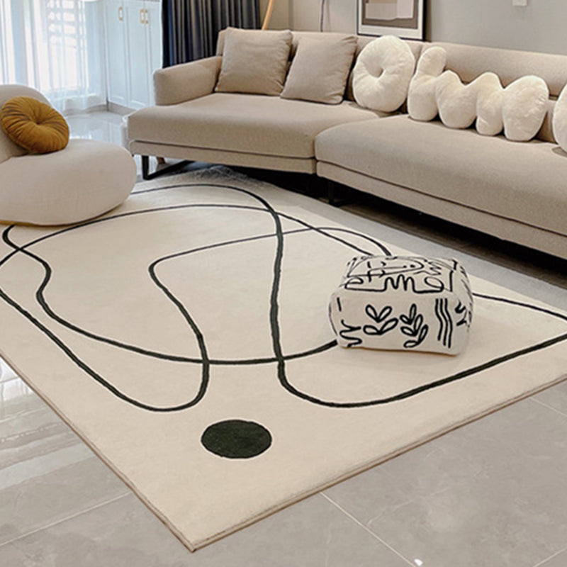 Simple White Tone Casual Rug Polyester Abstract Lines Area Rug Easy Care Carpet for Home Decoration