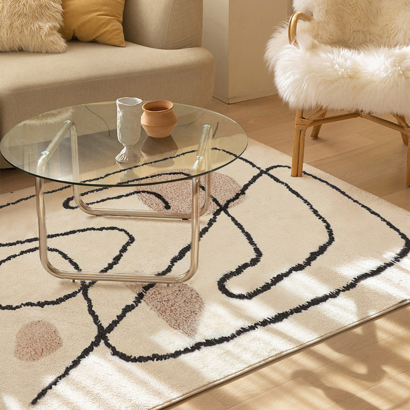 Simple White Tone Casual Rug Polyester Abstract Lines Area Rug Easy Care Carpet for Home Decoration