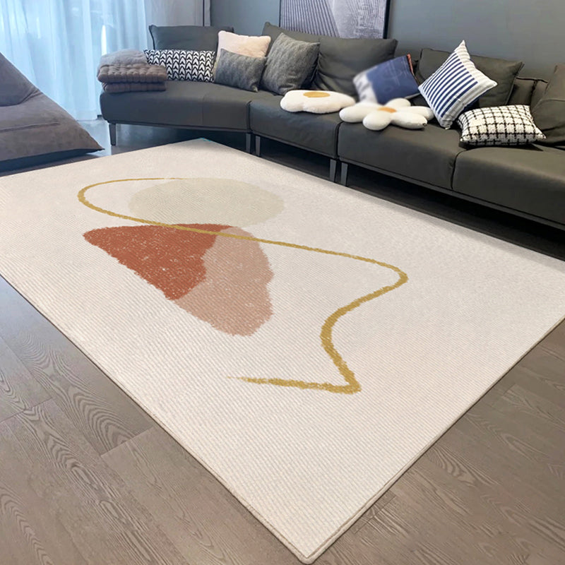 Minimalist Color Block Carpet Apricot Tone Polyester Rug Non-Slip Backing Carpet for Home Decoration