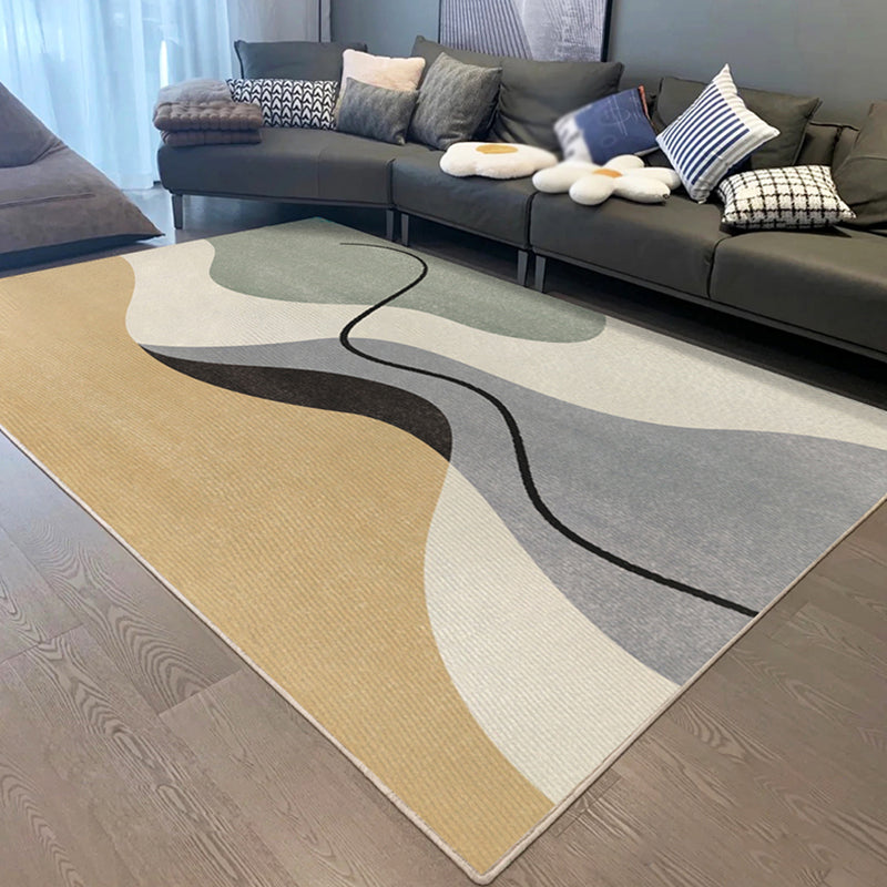 Minimalist Color Block Carpet Apricot Tone Polyester Rug Non-Slip Backing Carpet for Home Decoration