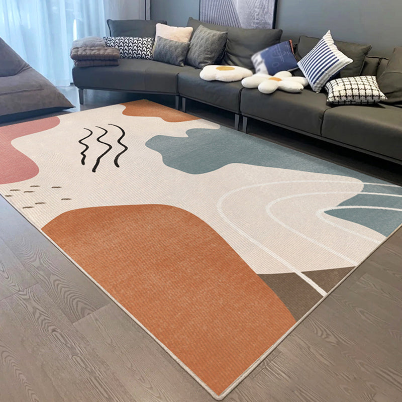 Minimalist Color Block Carpet Apricot Tone Polyester Rug Non-Slip Backing Carpet for Home Decoration