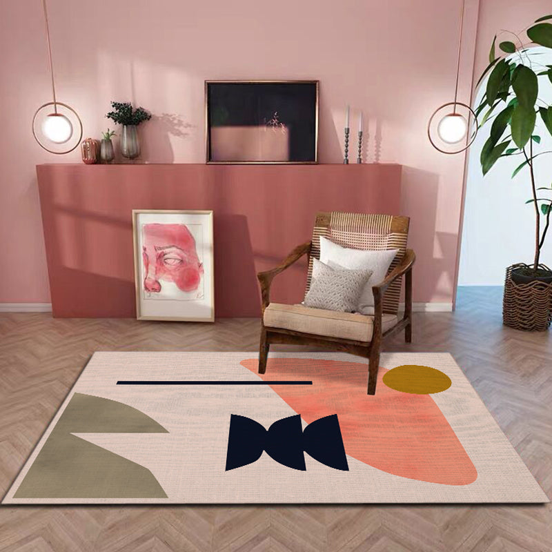 Simplicity Abstract Pattern Rug White Tone Polyester Area Carpet Stain Resistant Rug for Living Room