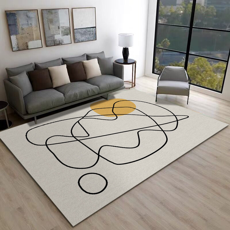 Simplicity Abstract Pattern Rug White Tone Polyester Area Carpet Stain Resistant Rug for Living Room
