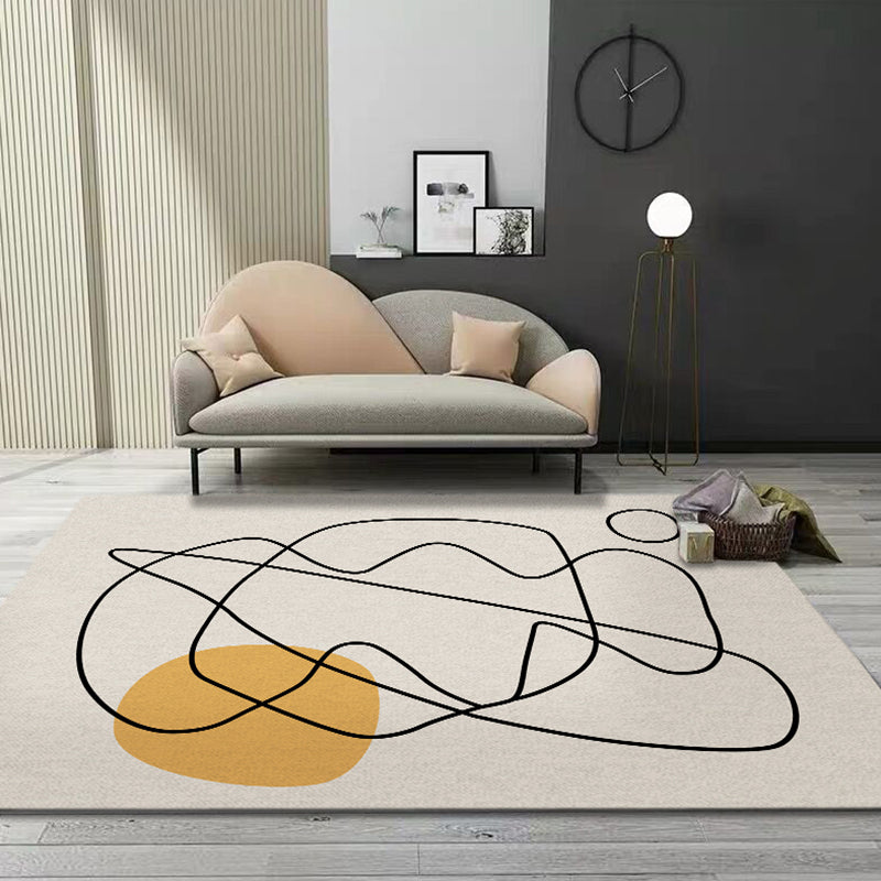 Simplicity Abstract Pattern Rug White Tone Polyester Area Carpet Stain Resistant Rug for Living Room