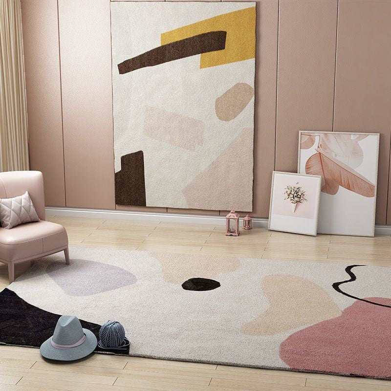 Modern Abstract Printed Rug Apricot Tone Polyester Area Carpet Non-Slip Backing Rug for Living Room