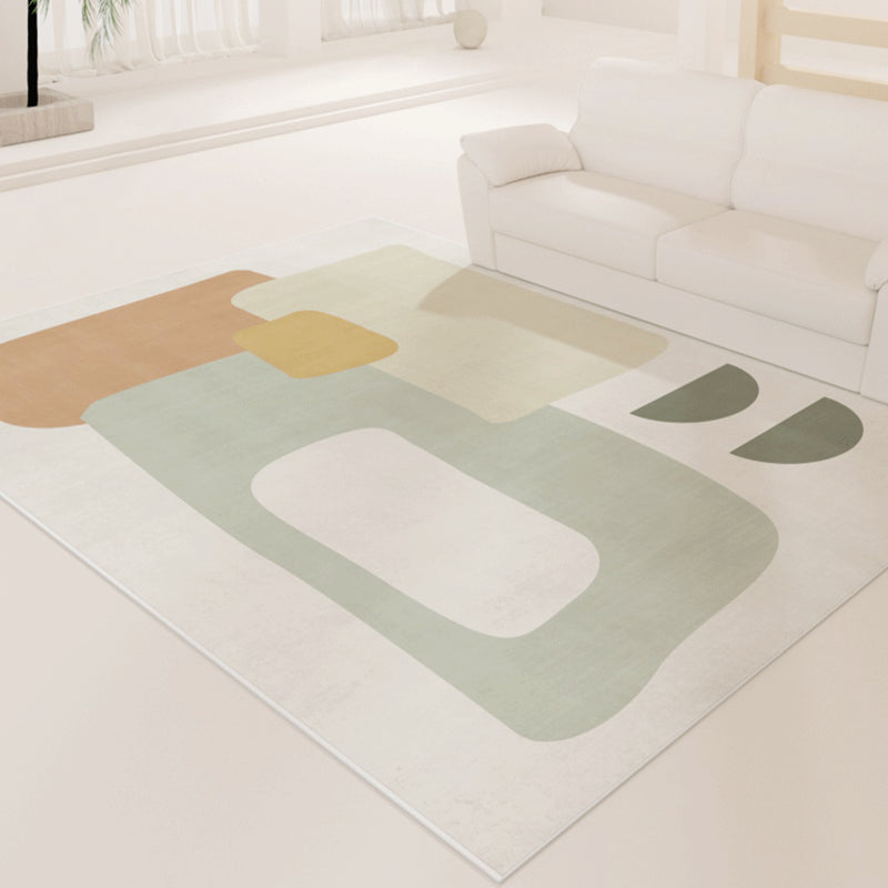 White Tone Home Decor Carpet Simple Abstract Color Block Area Rug Polyester with Stain Resistant Rug