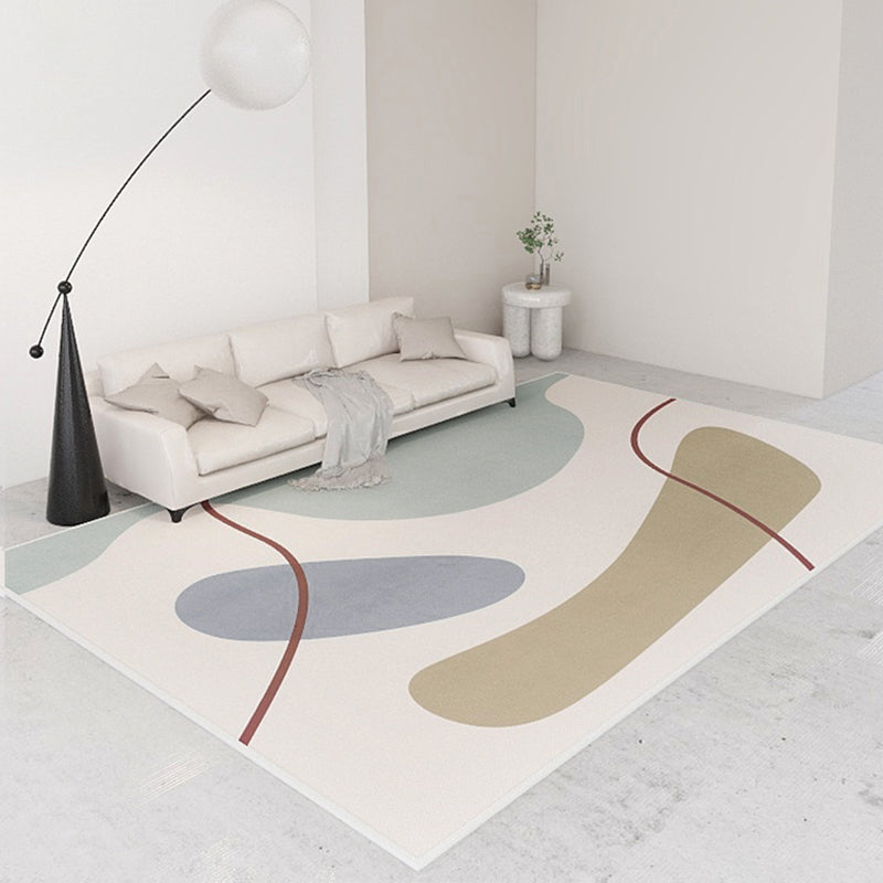 White Tone Home Decor Carpet Simple Abstract Color Block Area Rug Polyester with Stain Resistant Rug