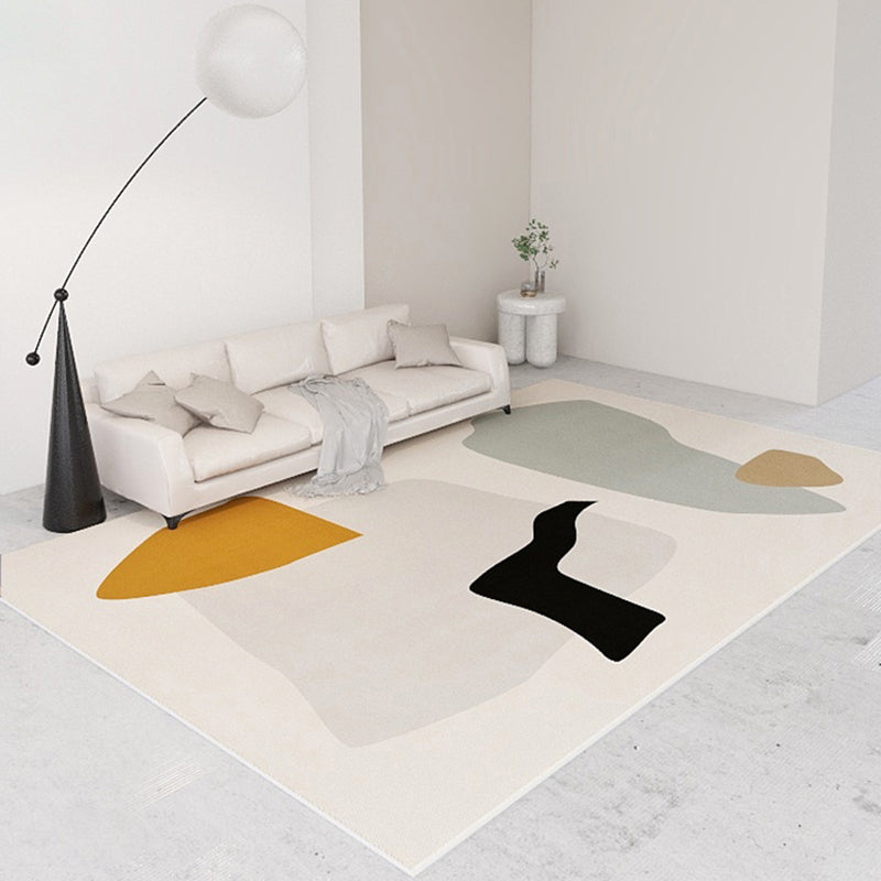 White Tone Home Decor Carpet Simple Abstract Color Block Area Rug Polyester with Stain Resistant Rug