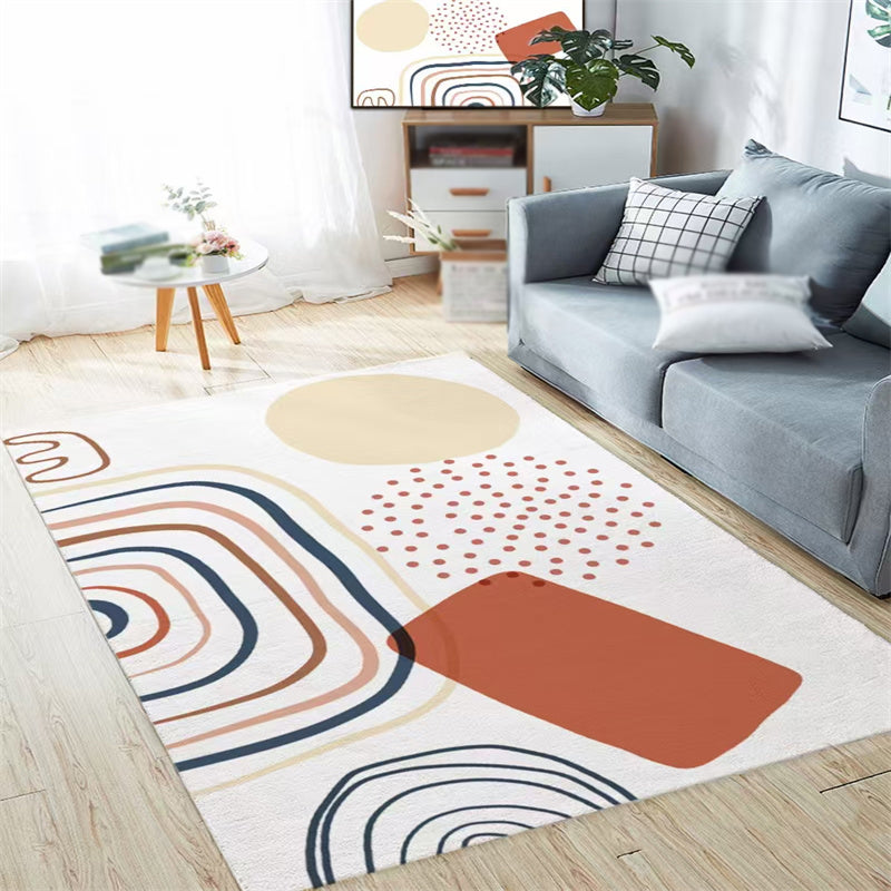 Apricot Tone Home Decor Carpet Modern Abstract Lines Area Rug Polyester with Non-Slip Backing Rug