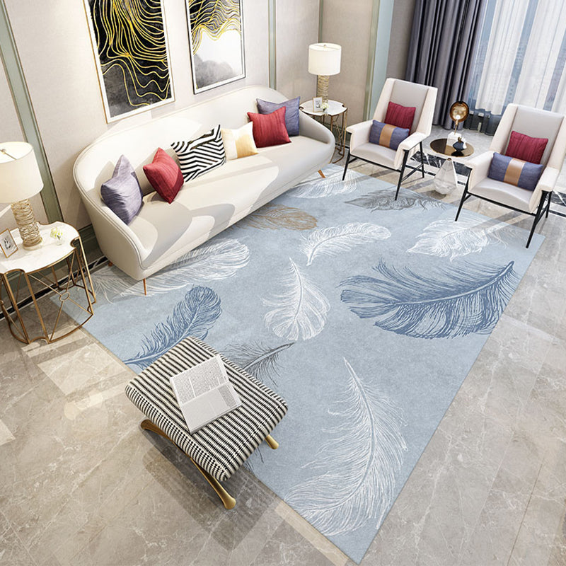 Multicolor Feather Print Rug Polyester Carpet Simple Anti-Slip Backing Area Rug for Home Decoration