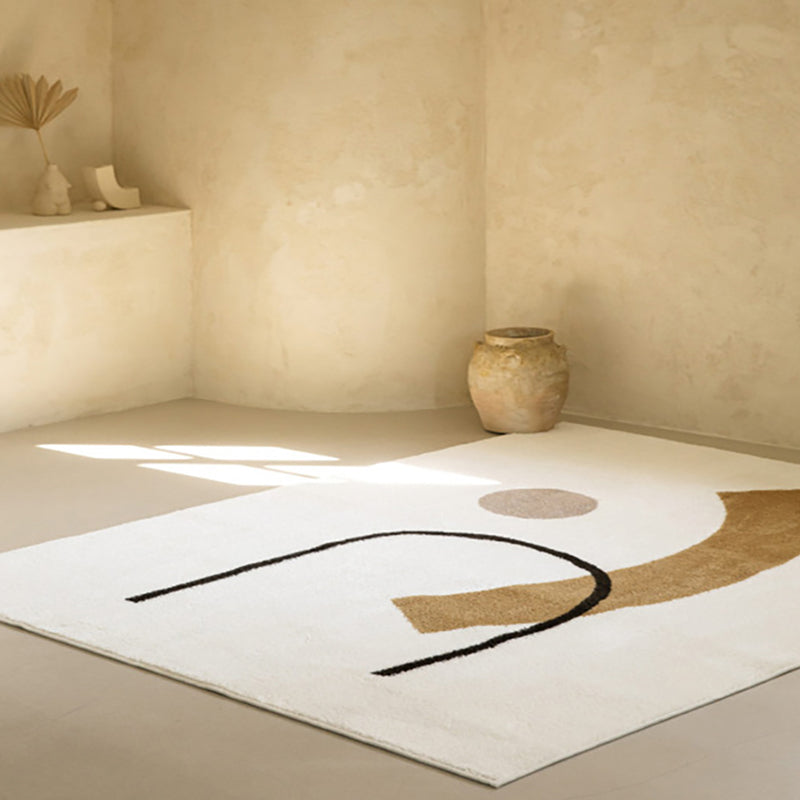 White Tone Random Lines Rug Polyester Carpet Minimalist Anti-Slip Backing Indoor Rug for Living Room