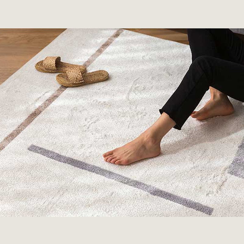 White Tone Random Lines Rug Polyester Carpet Minimalist Anti-Slip Backing Indoor Rug for Living Room