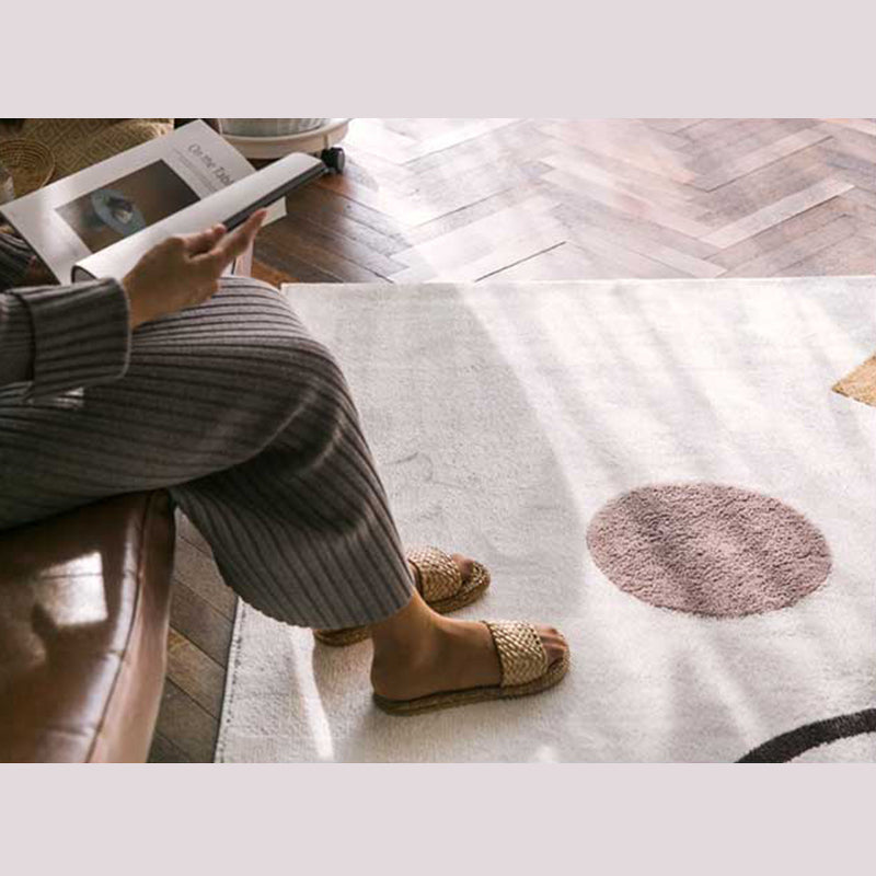White Tone Random Lines Rug Polyester Carpet Minimalist Anti-Slip Backing Indoor Rug for Living Room