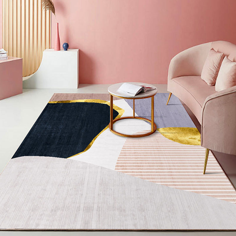 Apricot Tone Modern Indoor Rug Polyester Color Block Carpet Non-Slip Backing Rug for Home Decoration