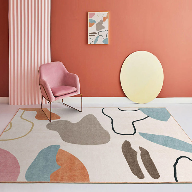 Apricot Tone Modern Indoor Rug Polyester Color Block Carpet Non-Slip Backing Rug for Home Decoration