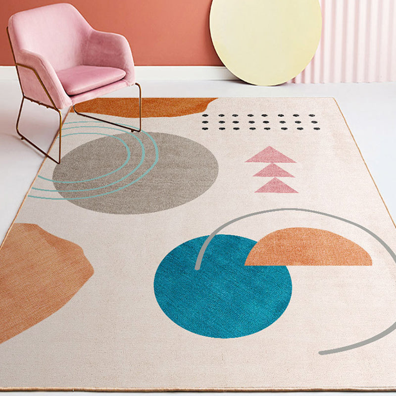 Apricot Tone Modern Indoor Rug Polyester Color Block Carpet Non-Slip Backing Rug for Home Decoration