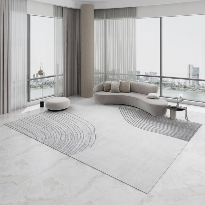 White Tone Distressed Area Carpet Polyester Color Gradient Indoor Rug Easy Care Rug for Living Room