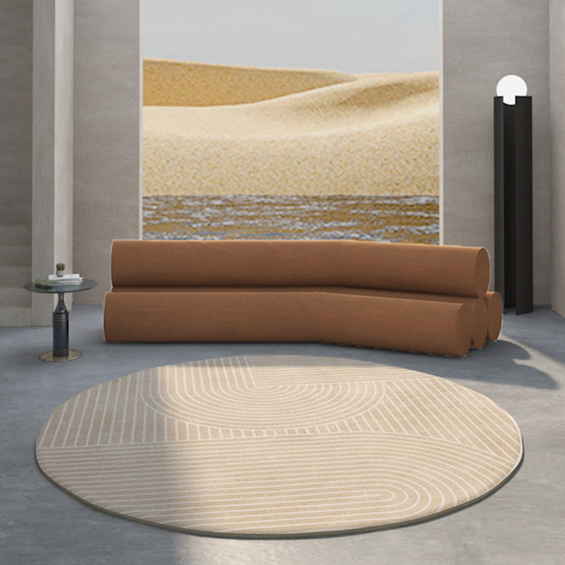 Round Solid Color Simple Carpet Polyester Random Stripe Area Rug Stain Resistant Rug for Home Decor