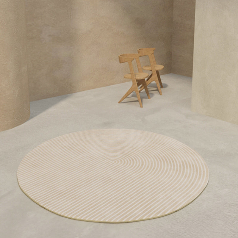 Round Solid Color Simple Carpet Polyester Random Stripe Area Rug Stain Resistant Rug for Home Decor