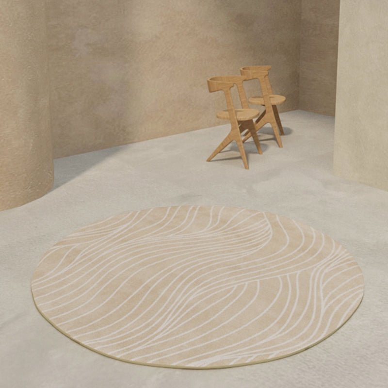 Round Solid Color Simple Carpet Polyester Random Stripe Area Rug Stain Resistant Rug for Home Decor