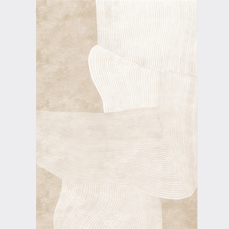 Apricot Tone Simple Area Rug Polyester Irregular Stripe Carpet Non-Slip Backing Rug for Home Decor