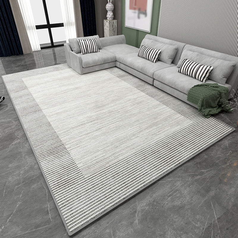 White Tone Minimalist Area Rug Polyester Stripe Carpet Non-Slip Backing Rug for Home Decoration