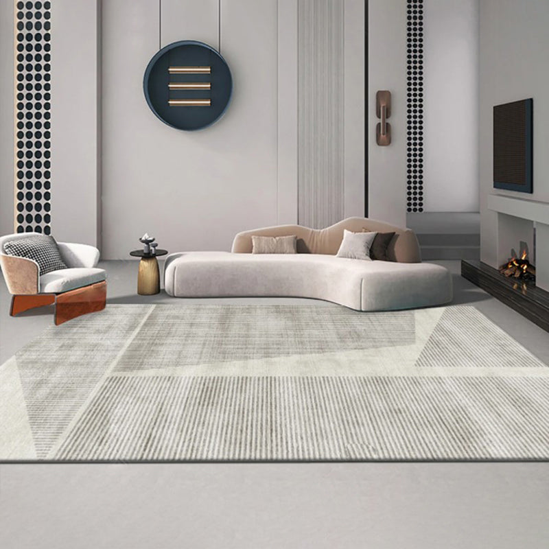 White Tone Minimalist Area Rug Polyester Stripe Carpet Non-Slip Backing Rug for Home Decoration