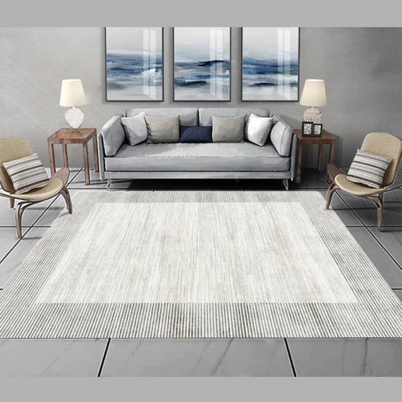 White Tone Minimalist Area Rug Polyester Stripe Carpet Non-Slip Backing Rug for Home Decoration